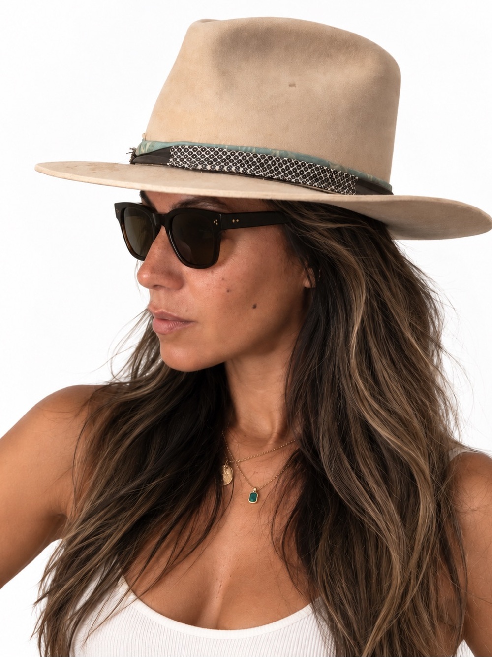 Onkai Hats Camel Wool Felt Wide-Brim Fedora with Removable Fabric Trim